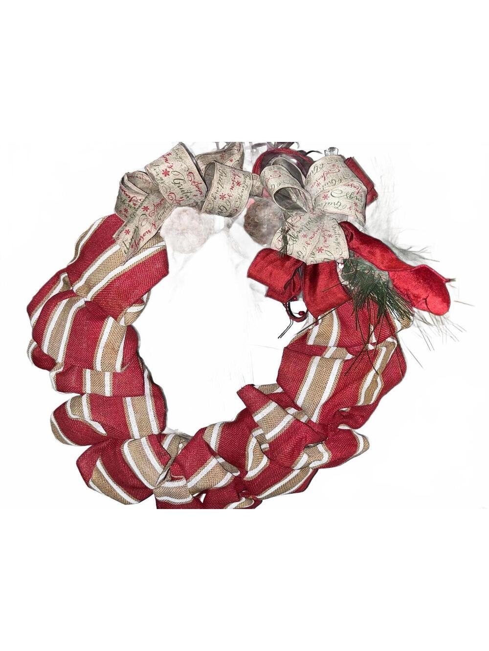 Elegant Red and Tan Holiday Wreath